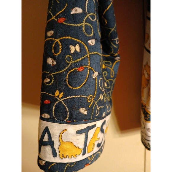 Womens S-M Cats Tapestry Quilted Longsle Jacket/Cat Button VIBRANT COLORS - Picture 11 of 16